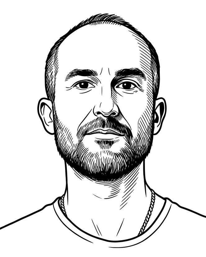 Illustrated self-portrait of Mark Bowers